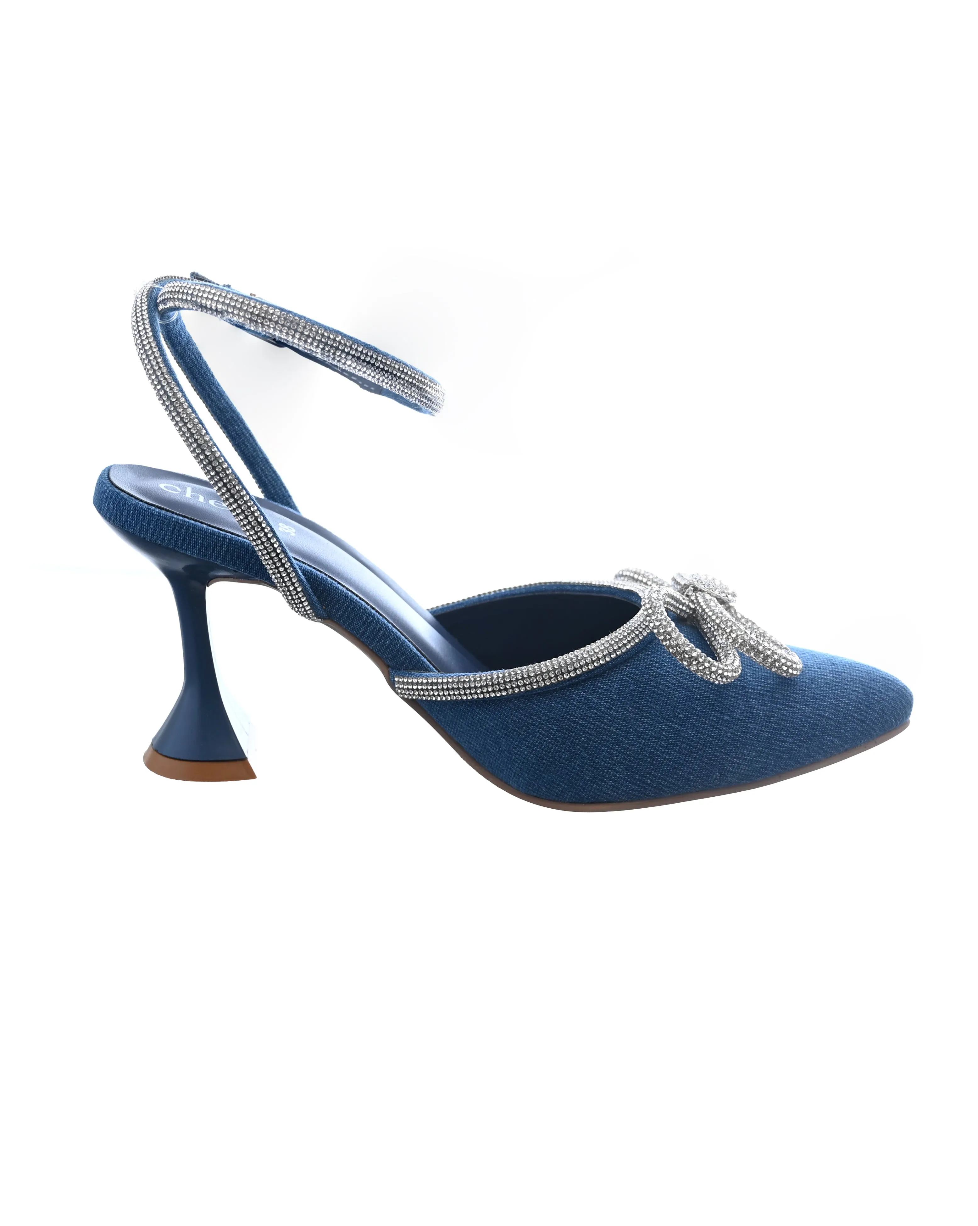 Denim Gem Slingback Heels for Women