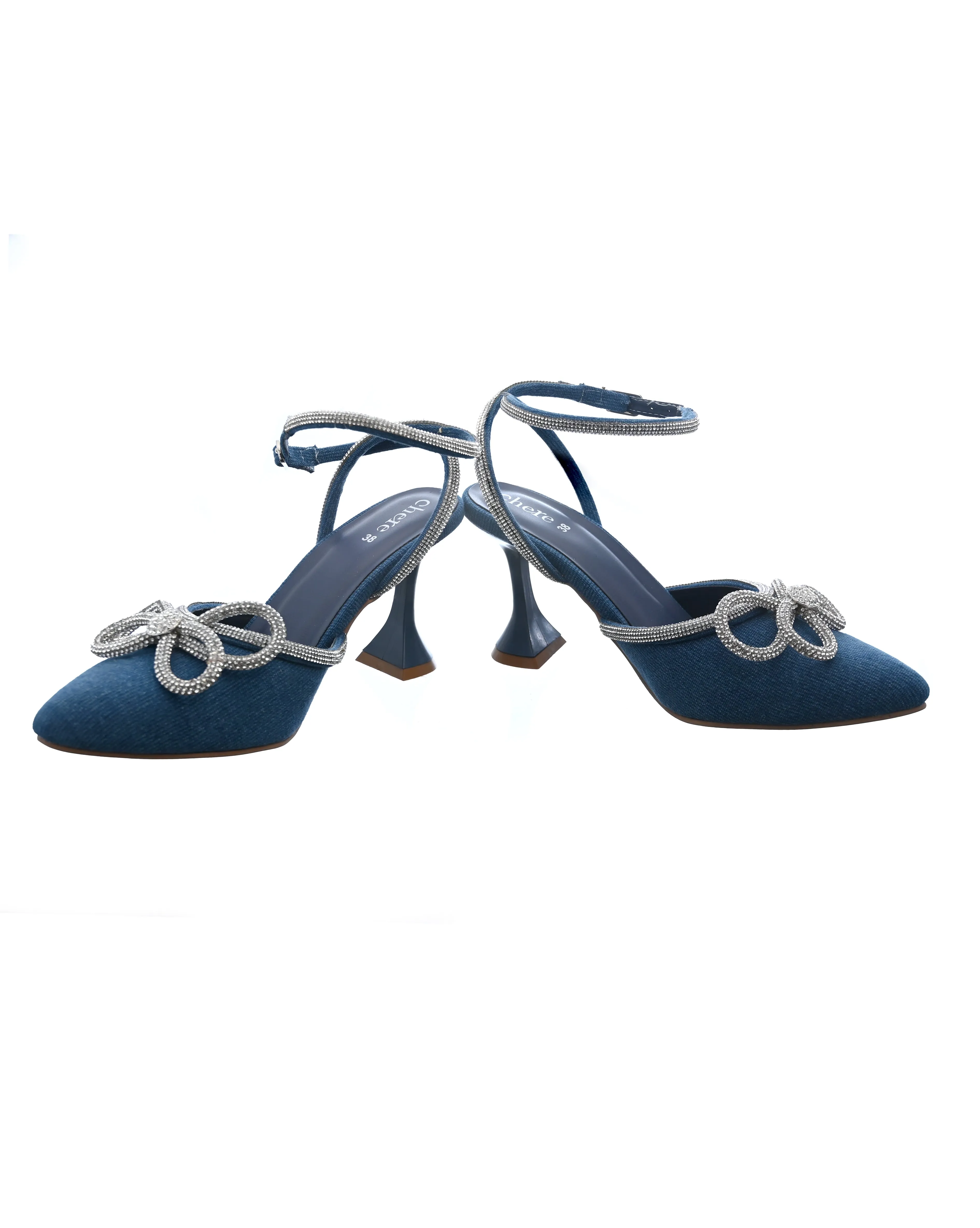 Denim Gem Slingback Heels for Women