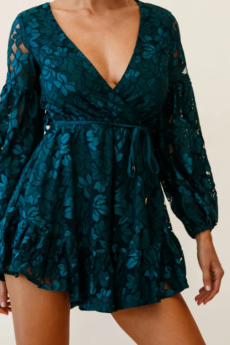 Ever After Keyhole Back Lace Dress Teal