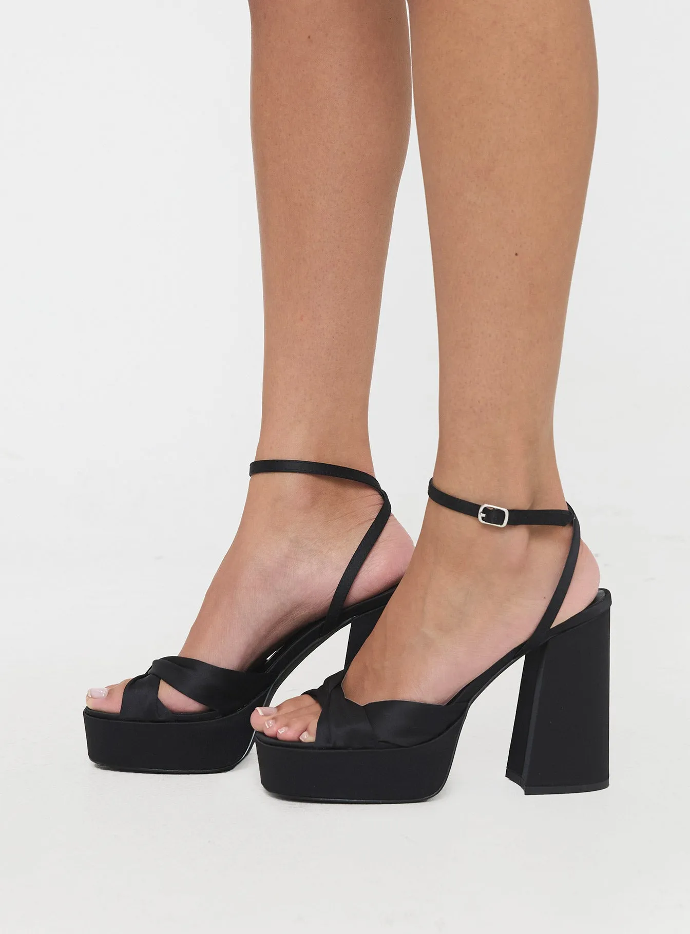 Everlasting Satin Platform Heels Black