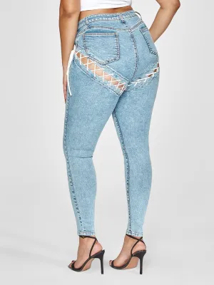 Fashion To Figure - High Rise Lace-Up Detail Skinny Jeans