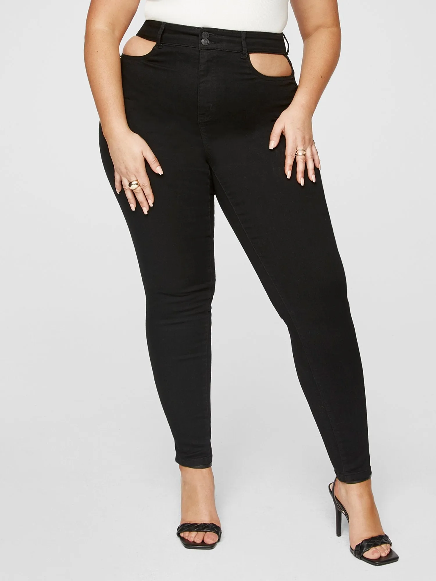 Fashion To Figure - High Rise Skinny Jeans with Cutout Pockets