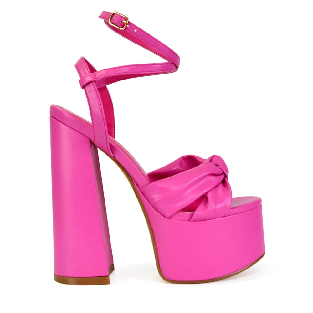 Faylinn Ankle Strap Super Chunky Block High Heel Platform Shoes in Fuchsia