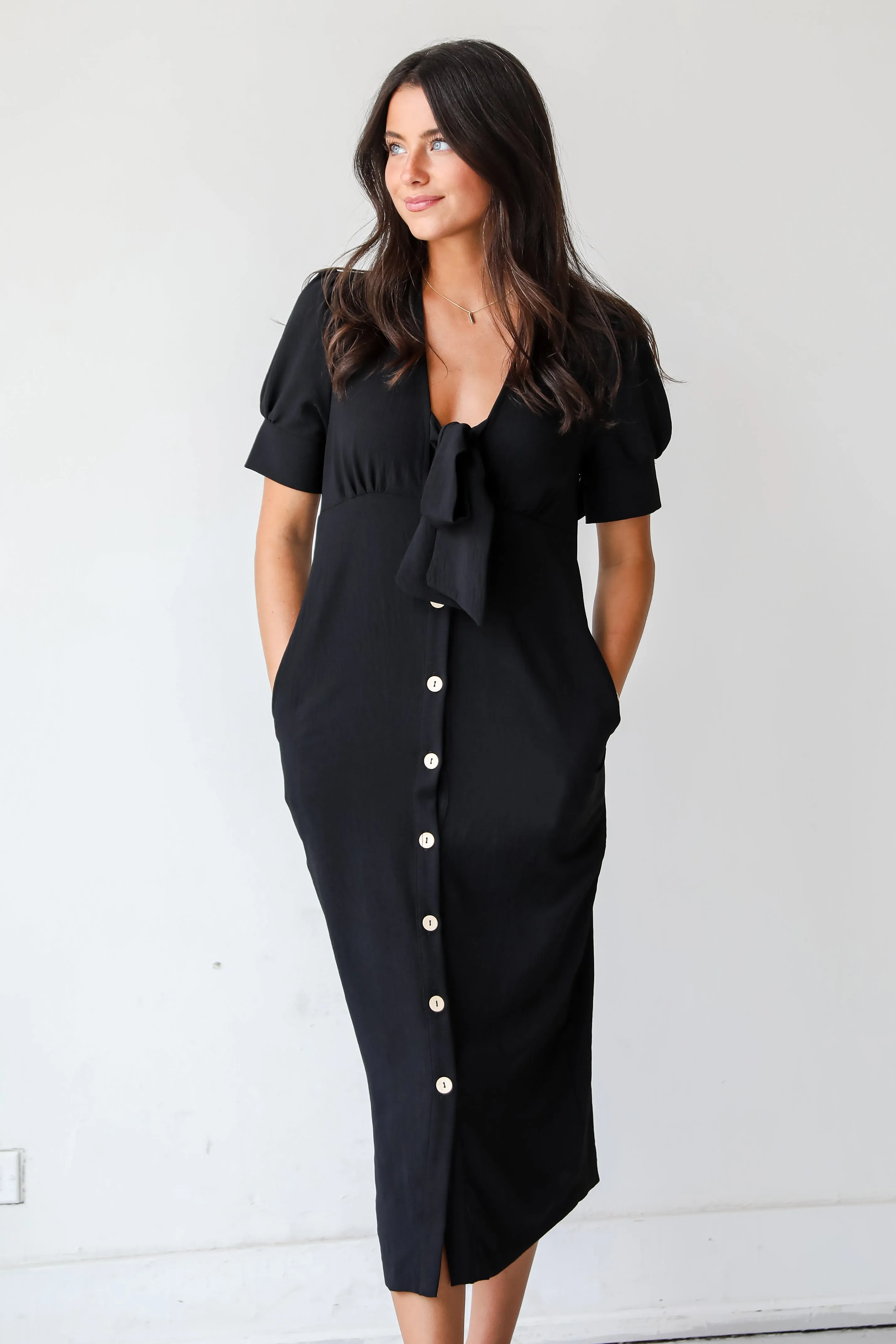 FINAL SALE - Sweet Perception Black Midi Dress