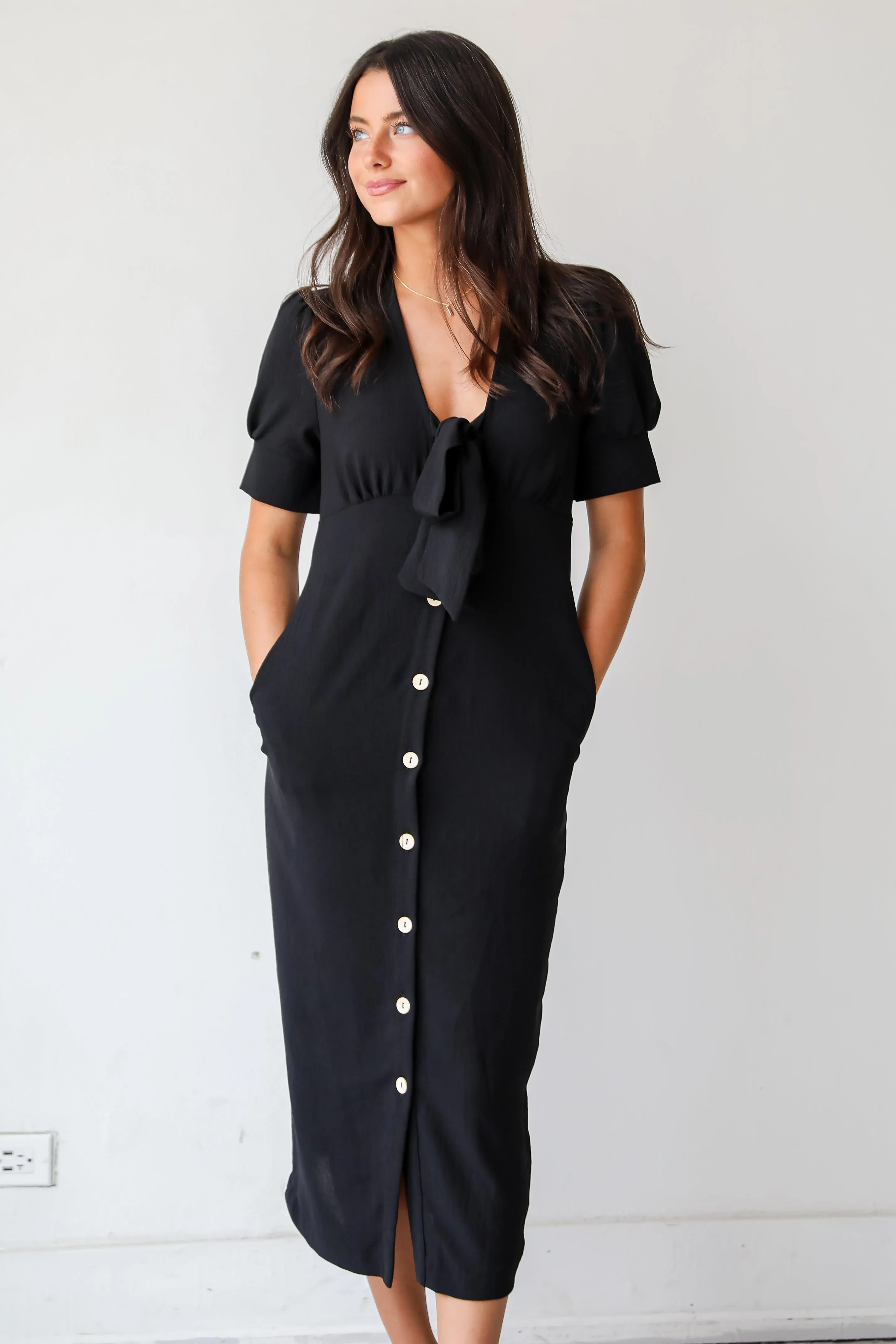 FINAL SALE - Sweet Perception Black Midi Dress