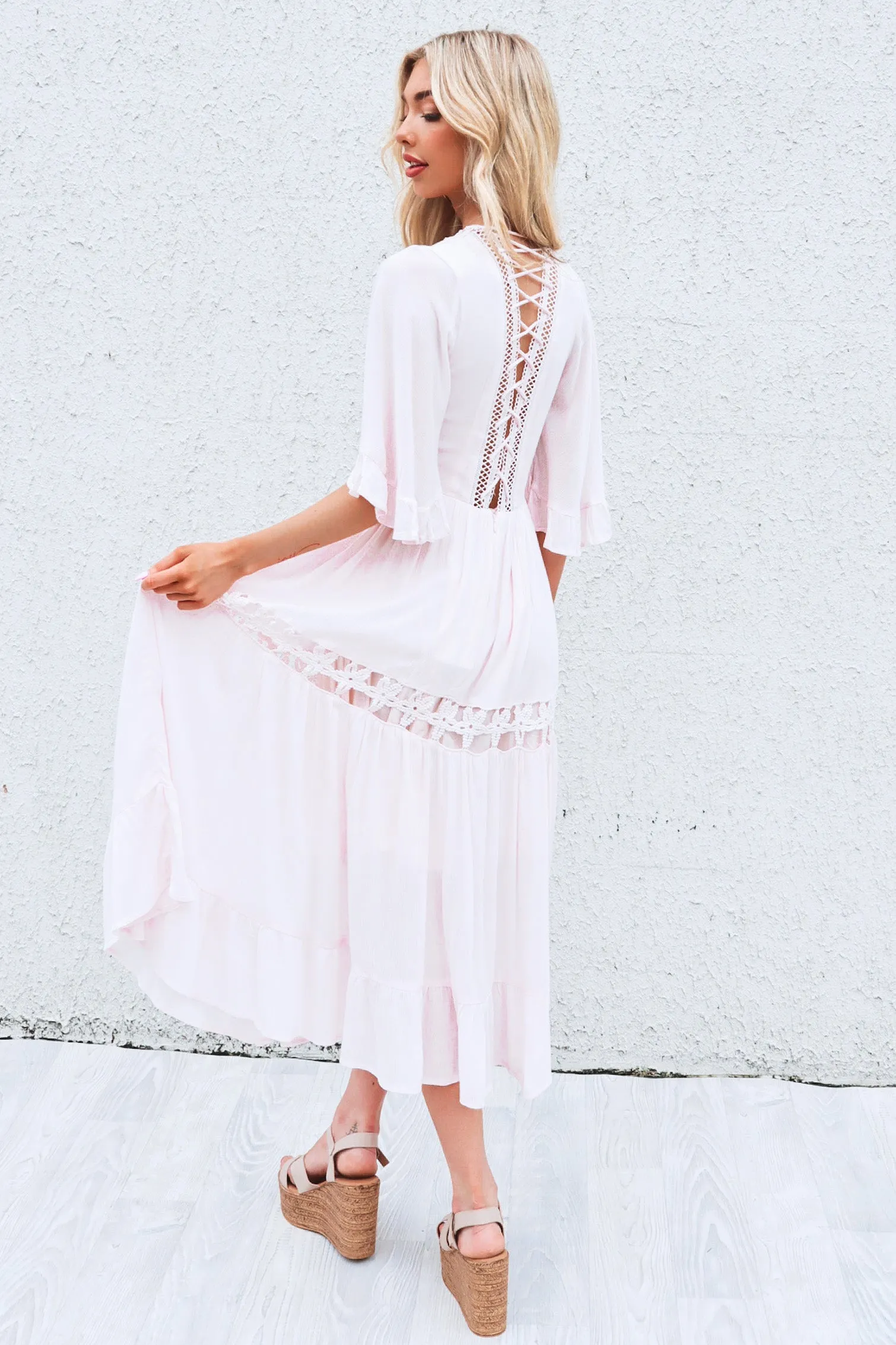 Flora Boho Midi Dress - Pink