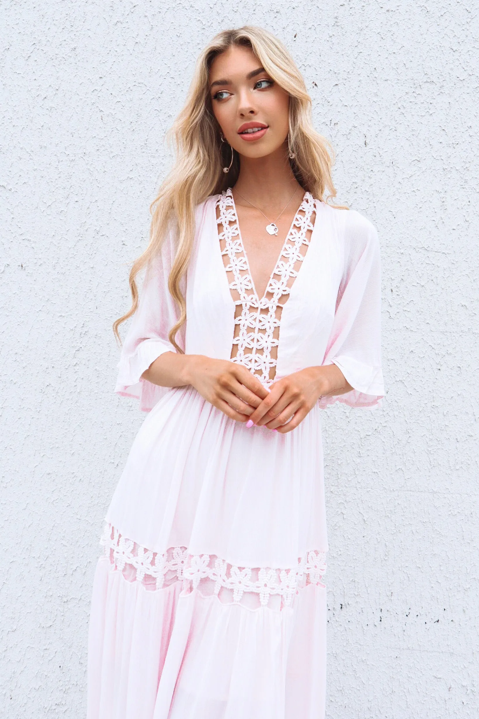 Flora Boho Midi Dress - Pink