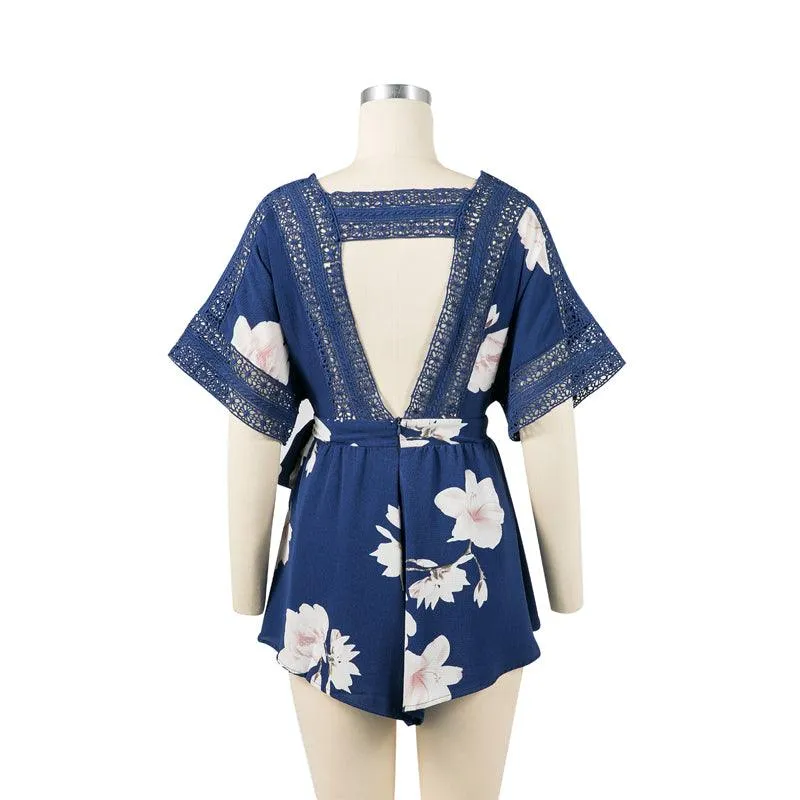 FLORAL WRAP CROTCHET TRIM ROMPER