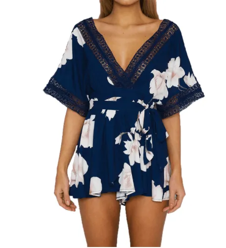 FLORAL WRAP CROTCHET TRIM ROMPER