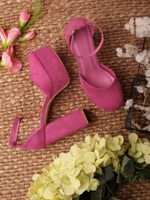 Fuchsia Suede Lace-Up Block Sandals (TC-TB5-FUS)