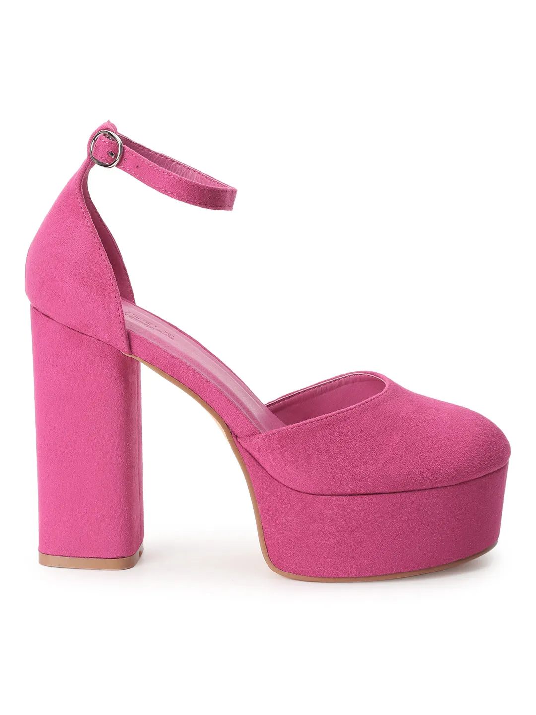 Fuchsia Suede Lace-Up Block Sandals (TC-TB5-FUS)