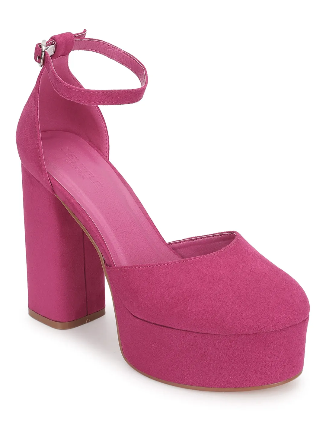 Fuchsia Suede Lace-Up Block Sandals (TC-TB5-FUS)