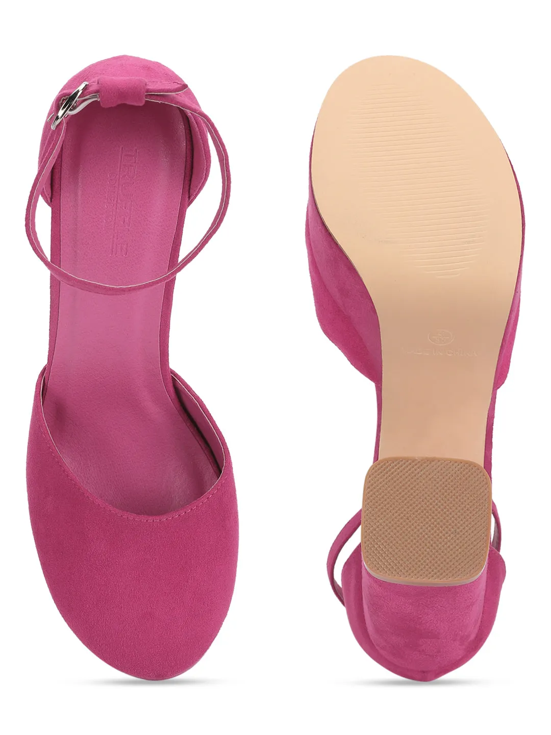 Fuchsia Suede Lace-Up Block Sandals (TC-TB5-FUS)