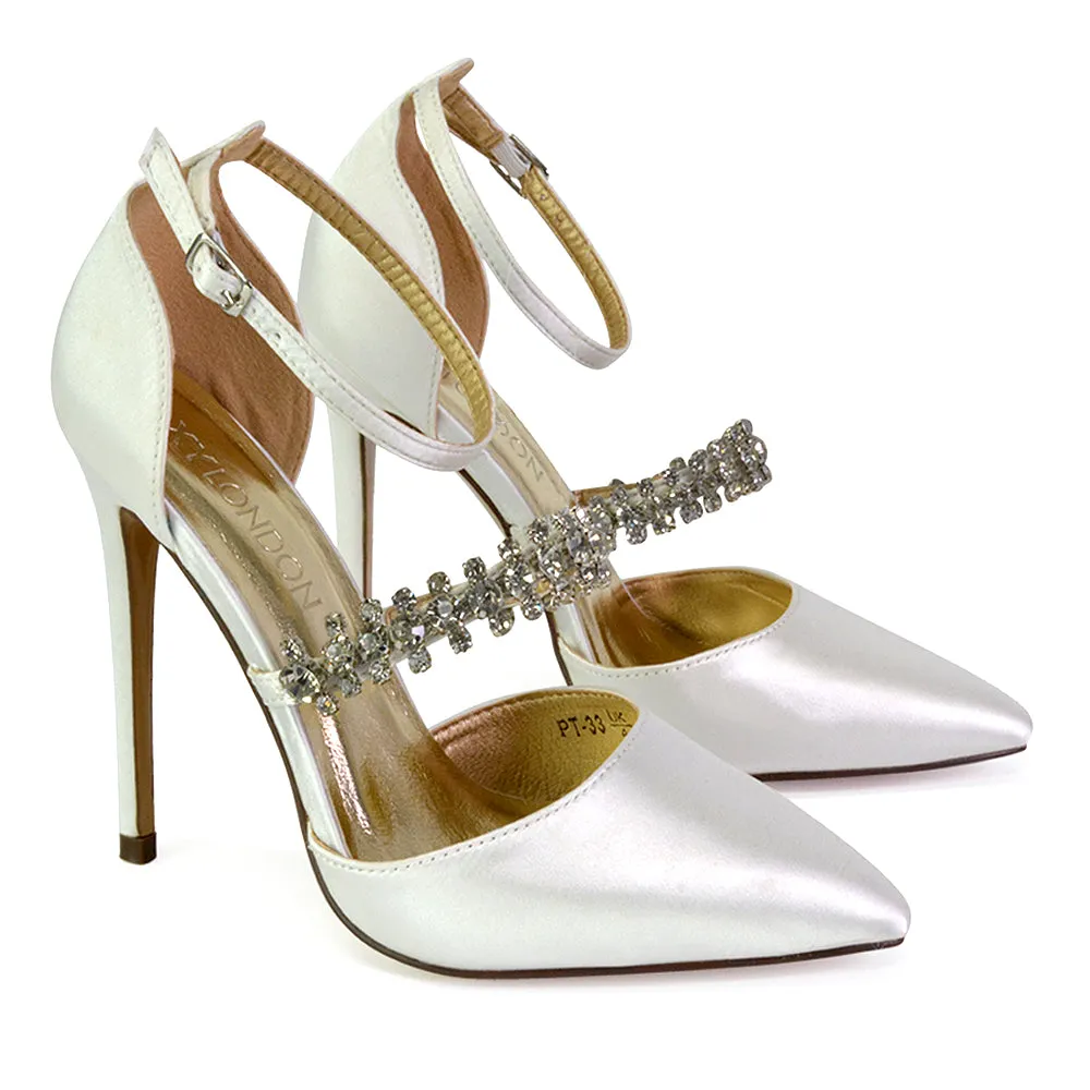 Giana Pointed Toe Strappy Stiletto High Heel Court Wedding Shoes in White