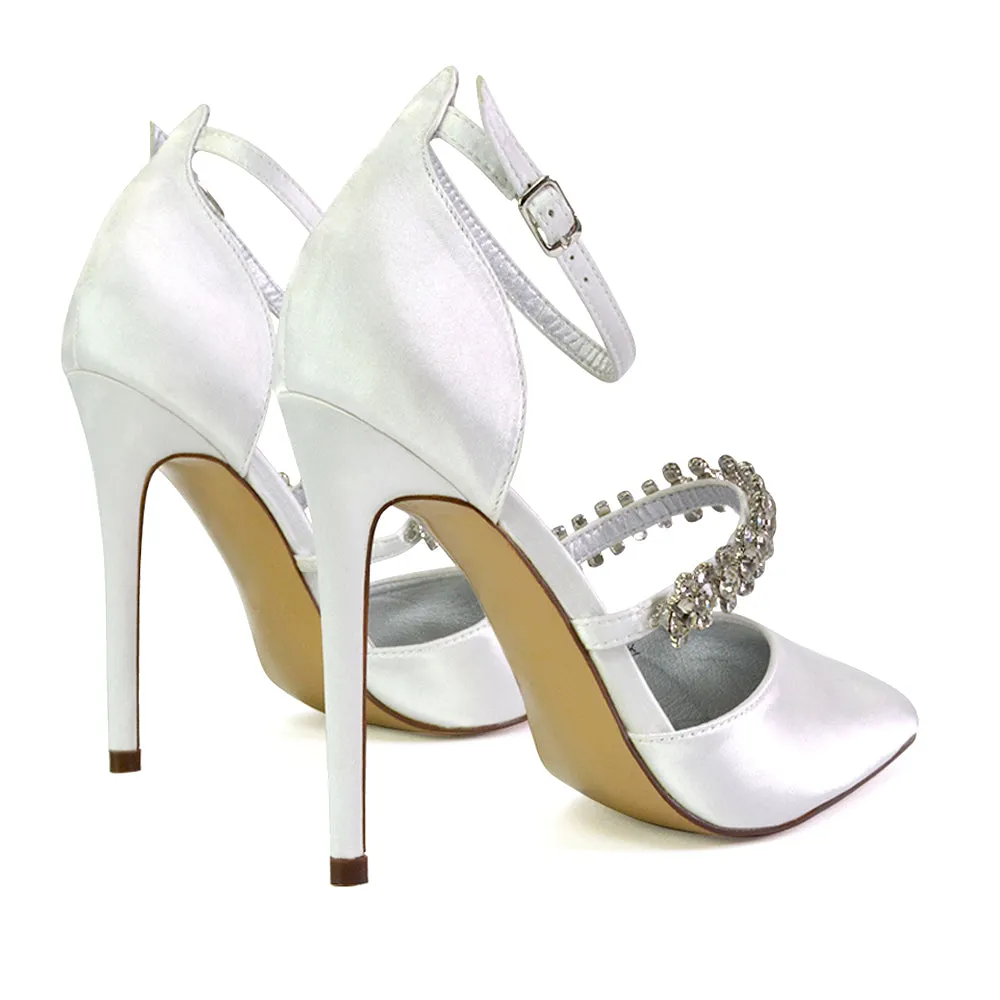 Giana Pointed Toe Strappy Stiletto High Heel Court Wedding Shoes in White