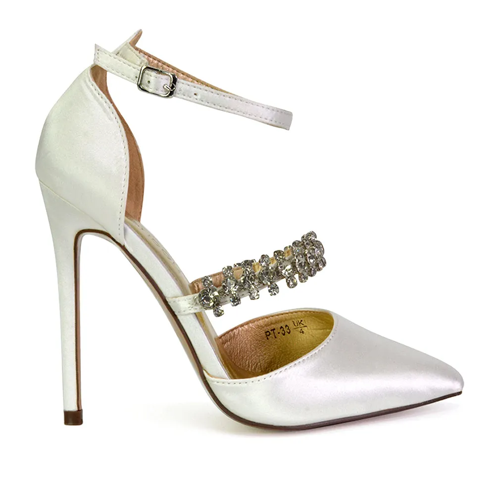 Giana Pointed Toe Strappy Stiletto High Heel Court Wedding Shoes in White