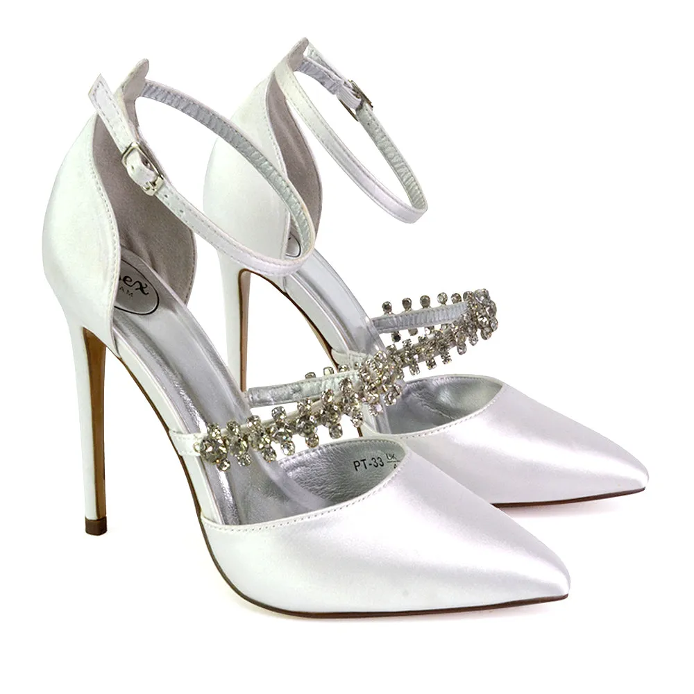 Giana Pointed Toe Strappy Stiletto High Heel Court Wedding Shoes in White