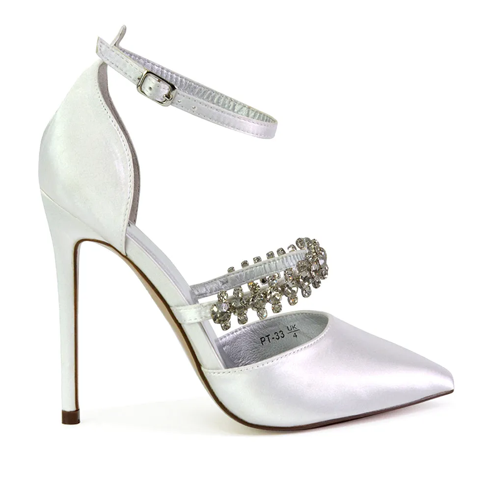 Giana Pointed Toe Strappy Stiletto High Heel Court Wedding Shoes in White