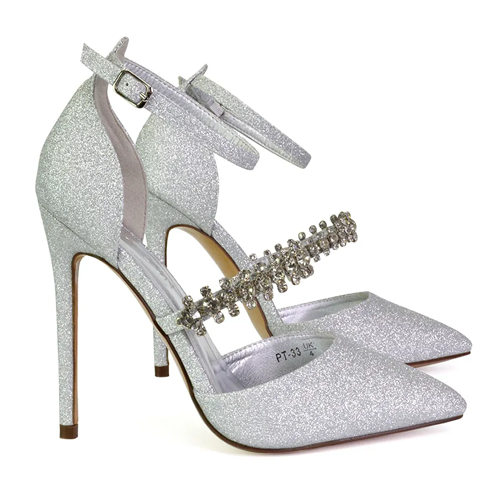 Giana Pointed Toe Strappy Stiletto High Heel Court Wedding Shoes in White