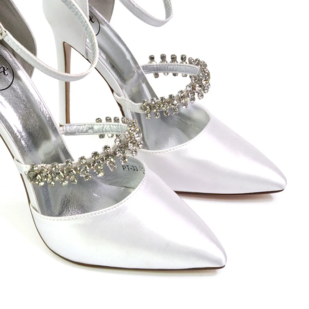 Giana Pointed Toe Strappy Stiletto High Heel Court Wedding Shoes in White