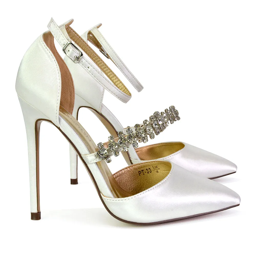 Giana Pointed Toe Strappy Stiletto High Heel Court Wedding Shoes in White