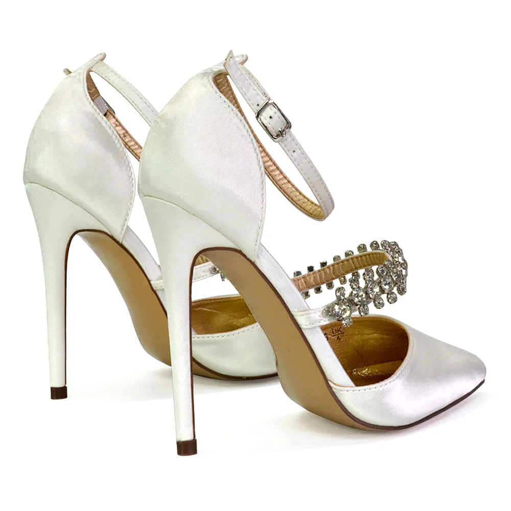 Giana Pointed Toe Strappy Stiletto High Heel Court Wedding Shoes in White