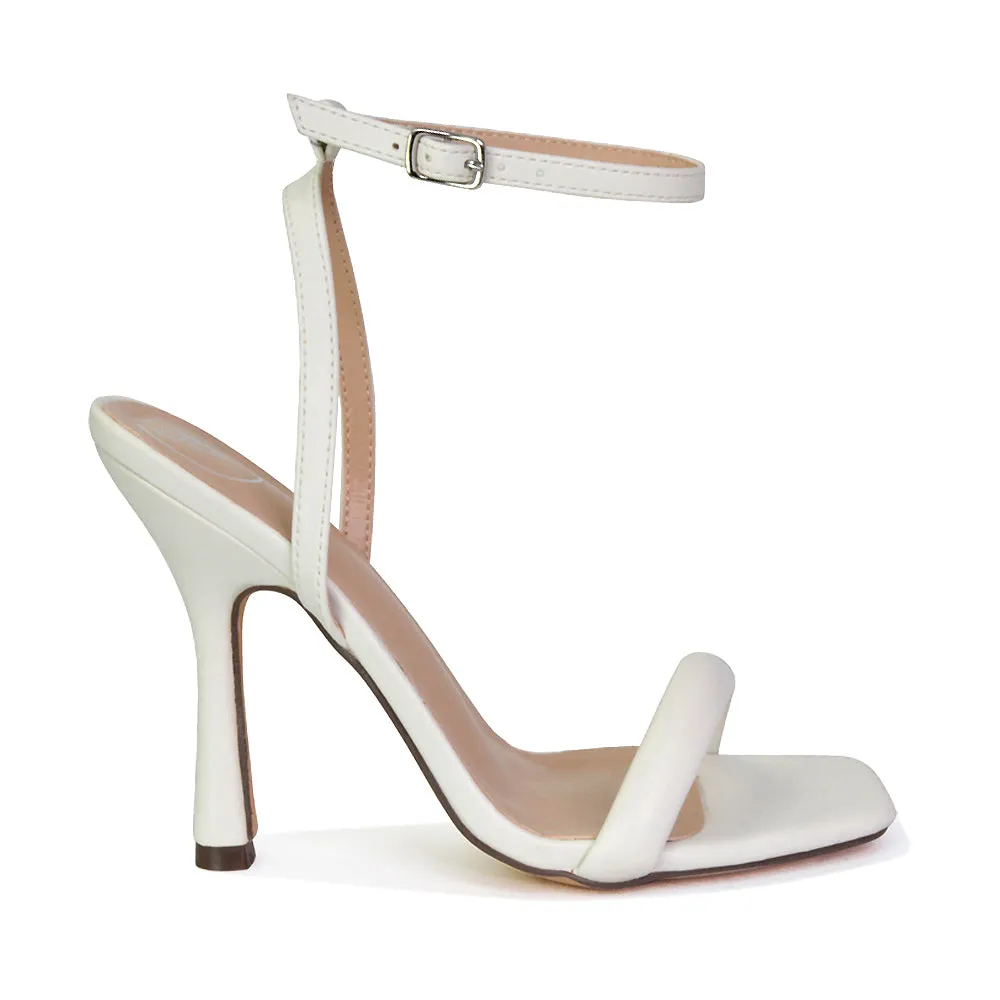 Greta Strappy Square Toe Barely There Stiletto High Heels in White