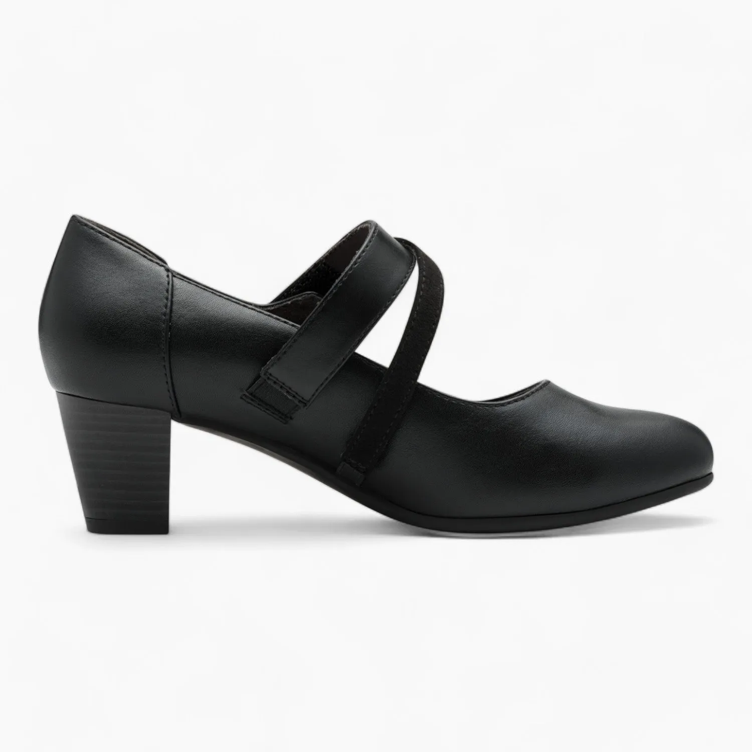 Jana Softline Black Low Block Heel – Wide Fit with Cushioned Insole