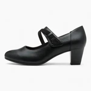 Jana Softline Black Low Block Heel – Wide Fit with Cushioned Insole