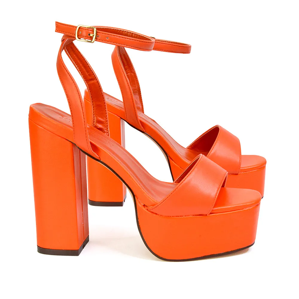 Jayce Strappy Chunky Block High Heel Shoes Platform in Orange