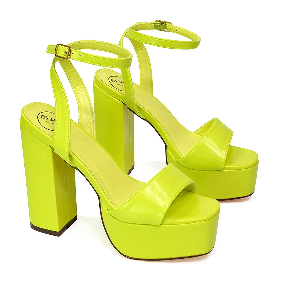 Jayce Strappy Chunky Block High Heel Shoes Platform in Orange