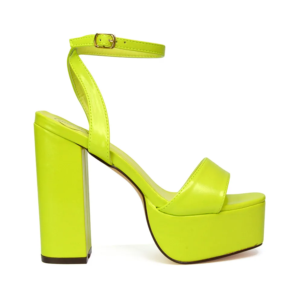 Jayce Strappy Chunky Block High Heel Shoes Platform in Orange