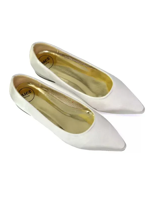 Karen Slip On Pointed Toe Wedding Shoes Low Heel Bridal Heels Court Shoes in Gold