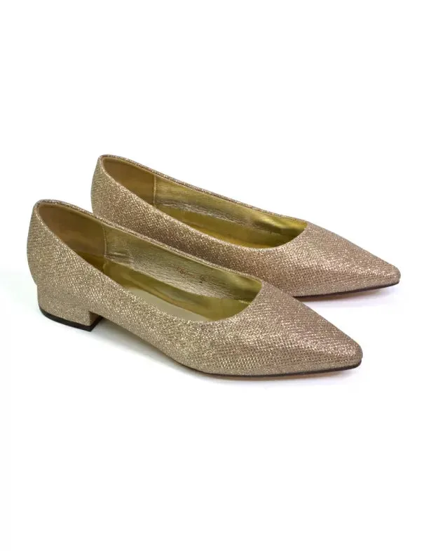 Karen Slip On Pointed Toe Wedding Shoes Low Heel Bridal Heels Court Shoes in Gold