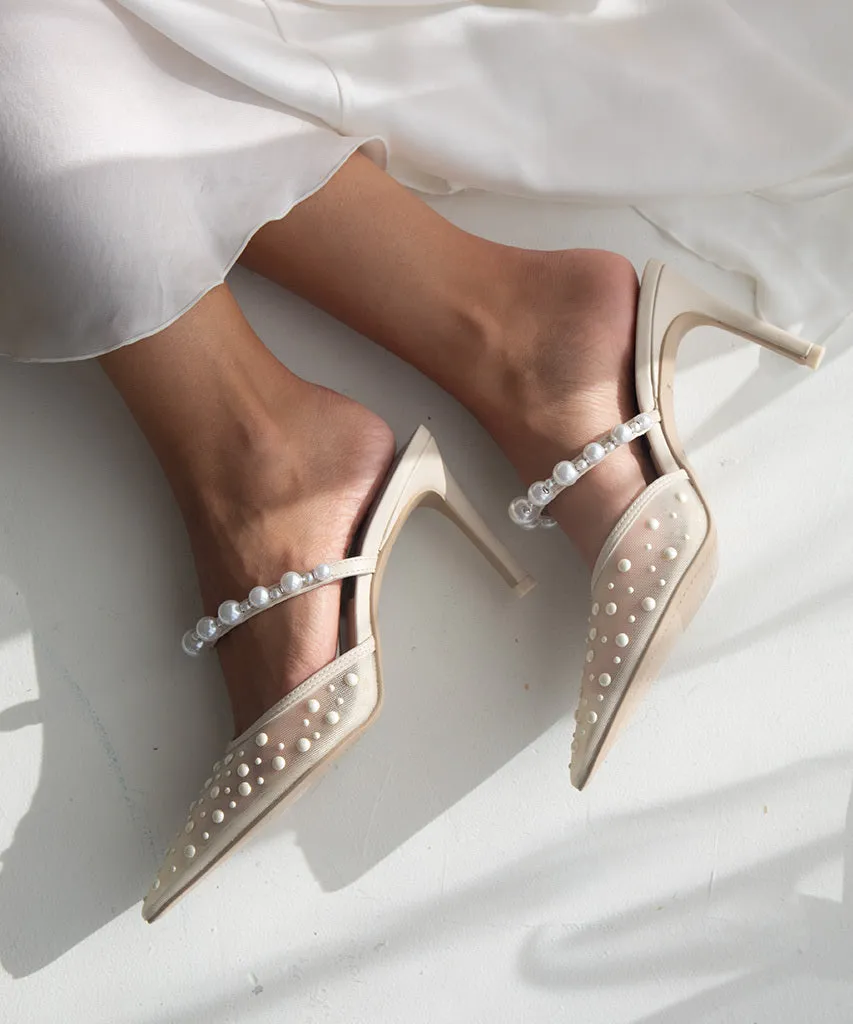 KATIK PEARL HEELS IVORY MESH