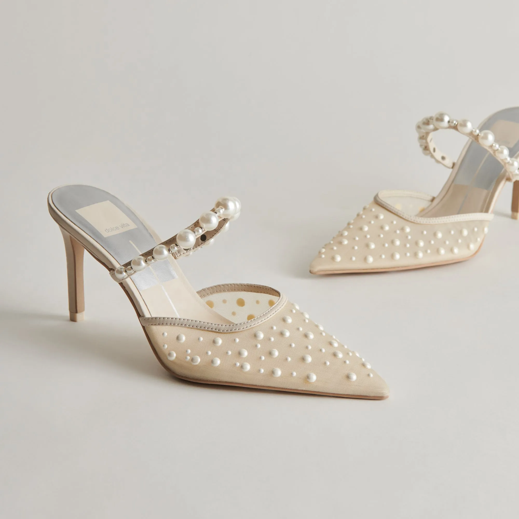 KATIK PEARL WIDE HEELS IVORY MESH