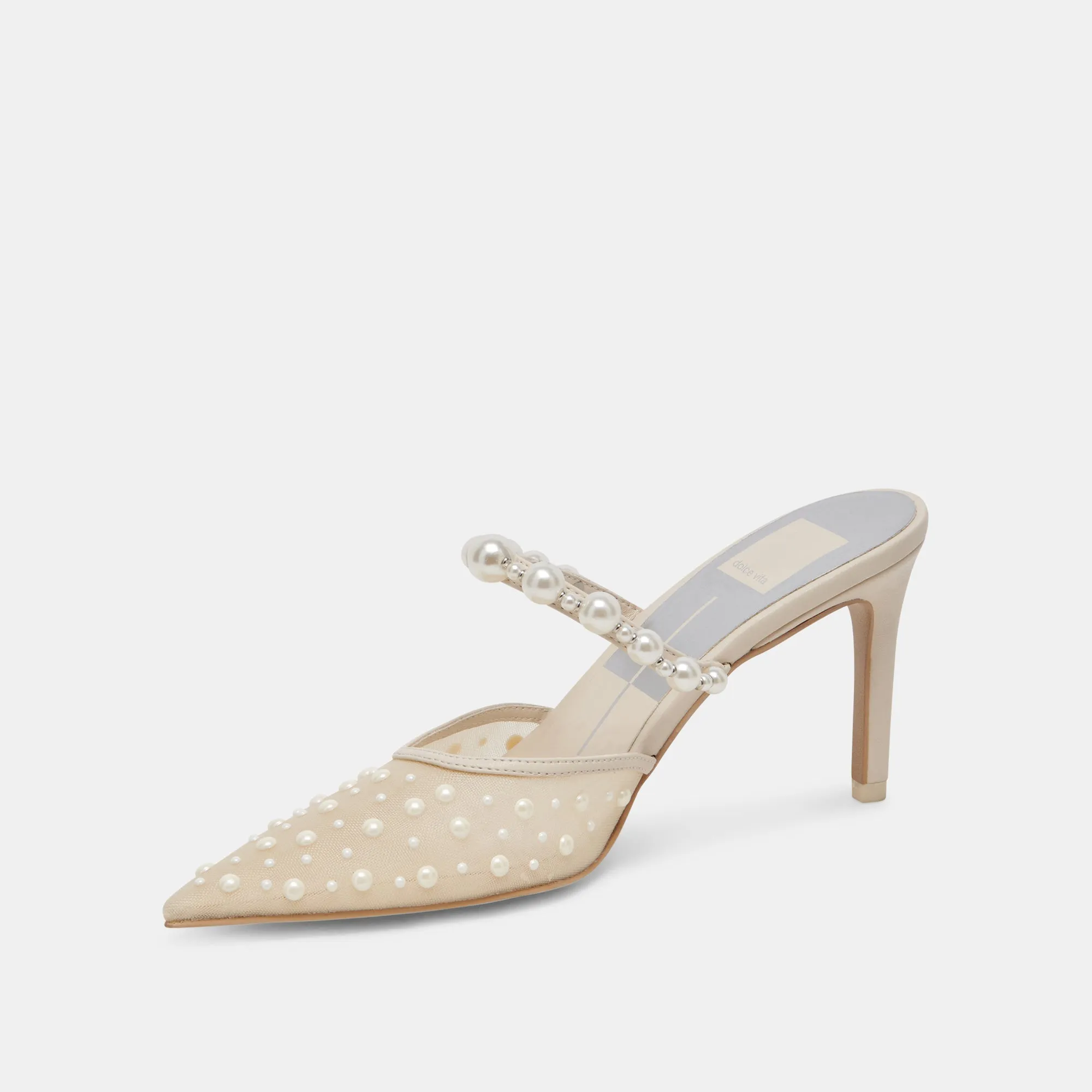 KATIK PEARL WIDE HEELS IVORY MESH