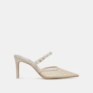 KATIK PEARL WIDE HEELS IVORY MESH