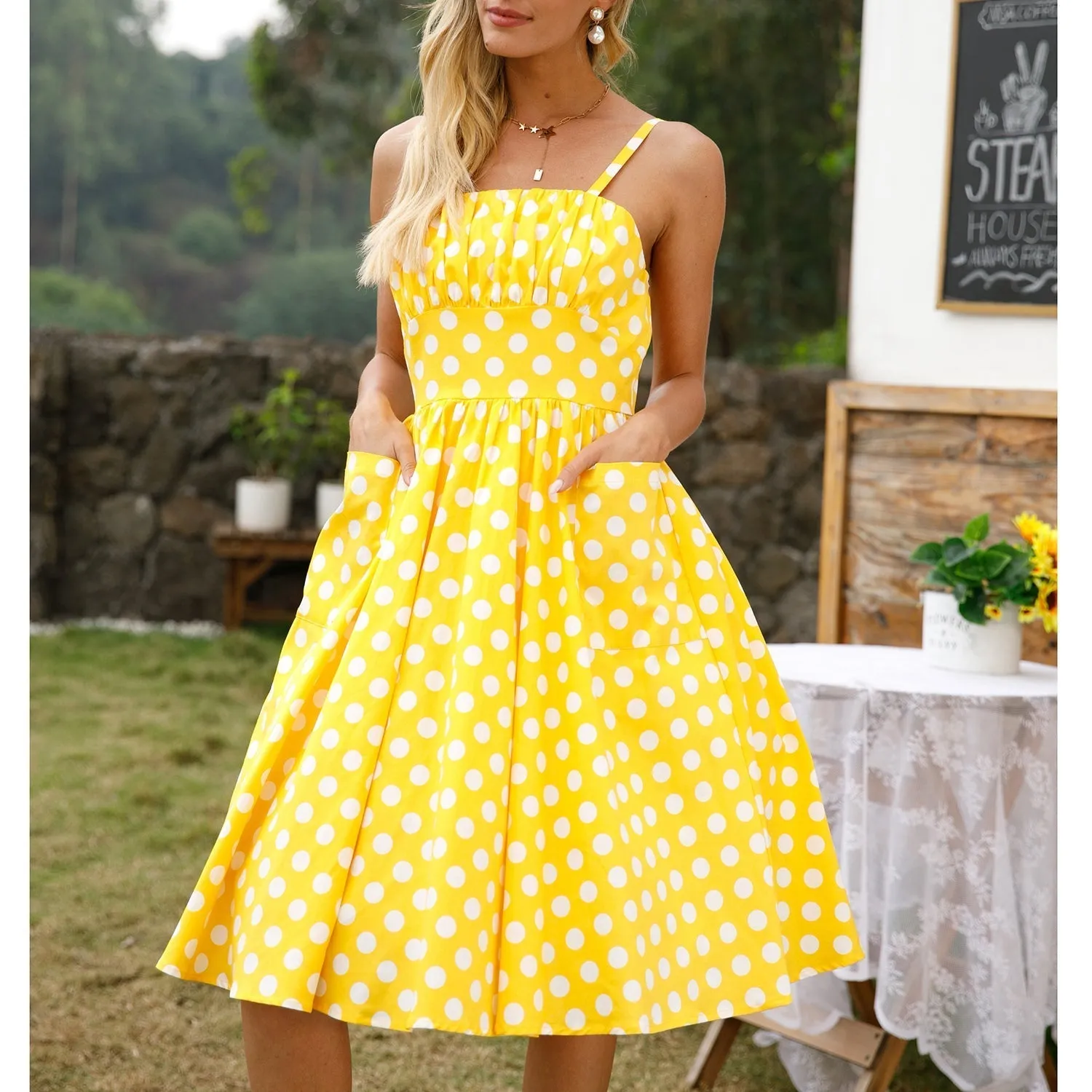 KittenAlarm - Womens 1950s Retro Rockabilly Princess Cosplay Dress with pockets polka dot apron 50's 60's Party Costume Gown(S-2XL)