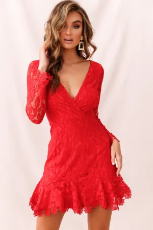 Kyle Long Sleeve Lace Dress Red