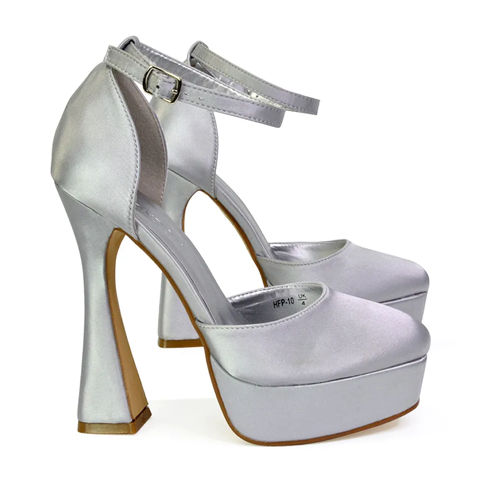 Leonardo Satin Court High Heels Platform Wedding Shoes for Bride in Silver