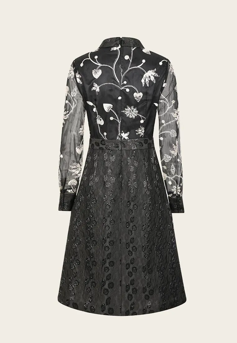 Light Black Collar Jacquard Dinner Dress