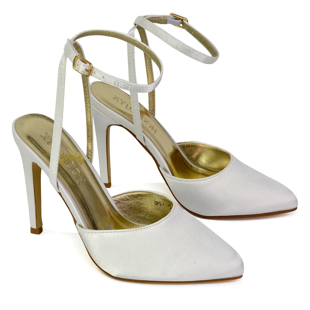 Liliane Pointed Toe Satin Court Heel Stiletto Bridal Shoes in Ivory