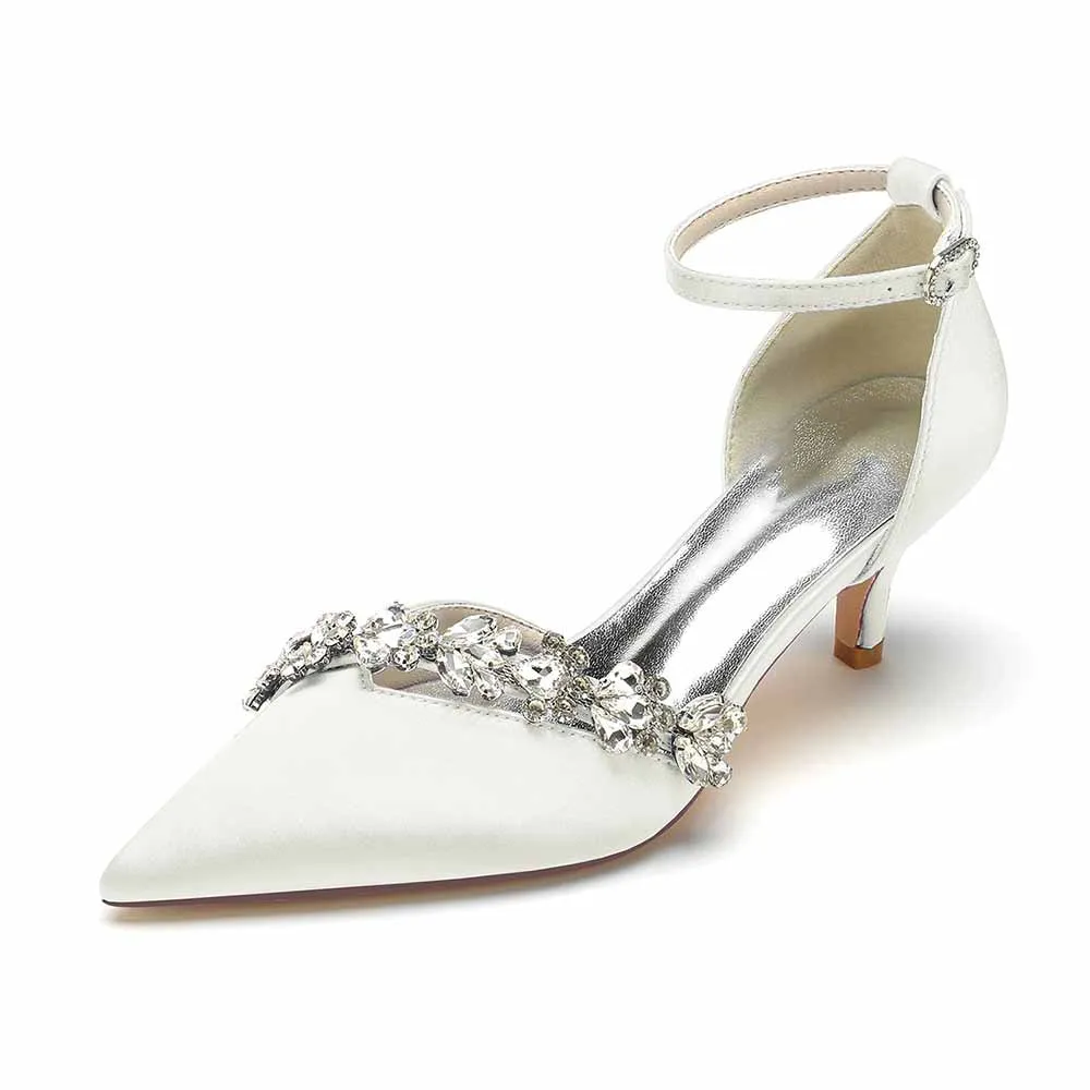 Low Heels Wedding Heels Satin Formal Shoes Ankle Strap Bridal Heels