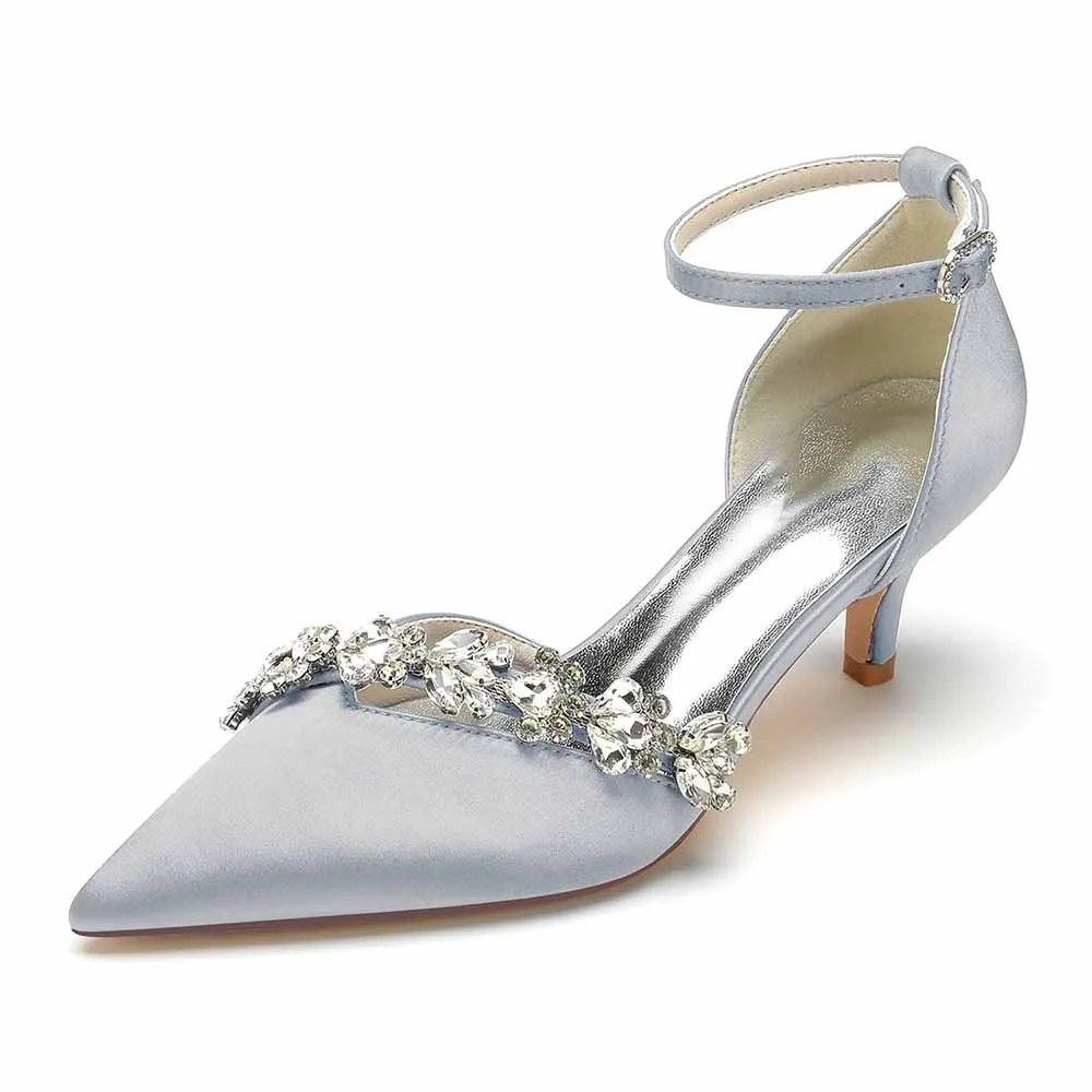 Low Heels Wedding Heels Satin Formal Shoes Ankle Strap Bridal Heels