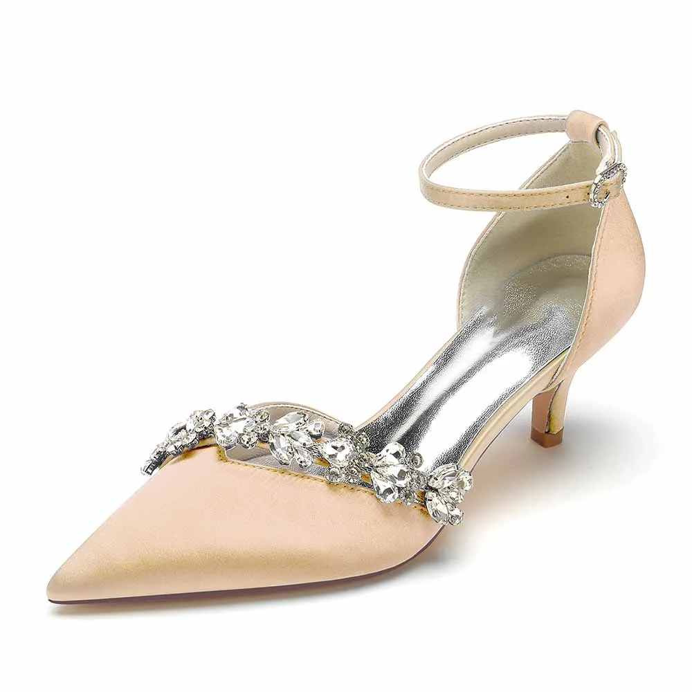 Low Heels Wedding Heels Satin Formal Shoes Ankle Strap Bridal Heels