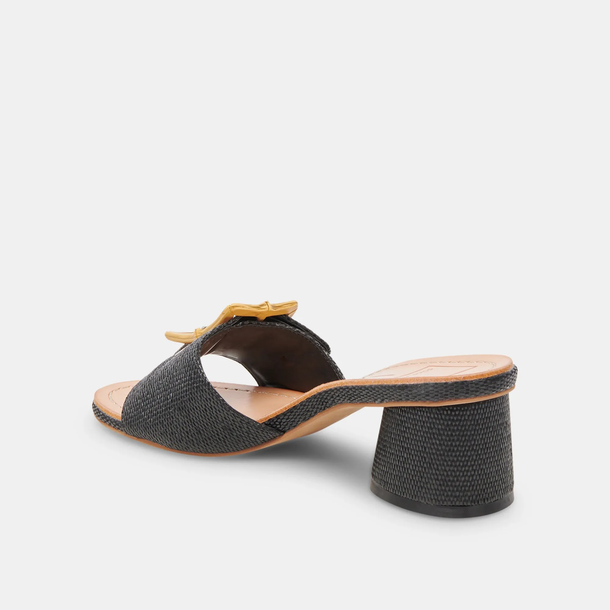 LUCEY WIDE HEELS BLACK RAFFIA