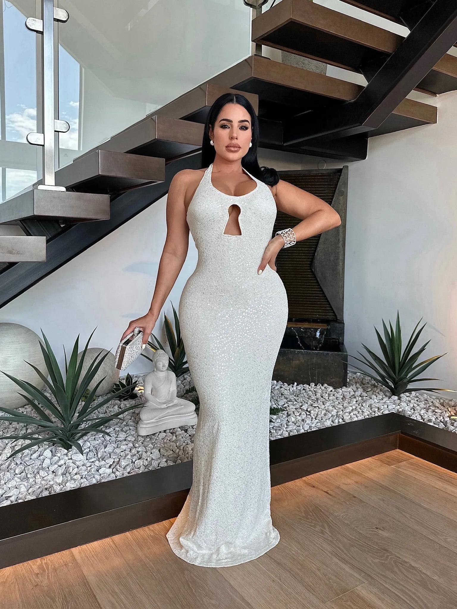 Luminous Aura Glitter Maxi Dress White