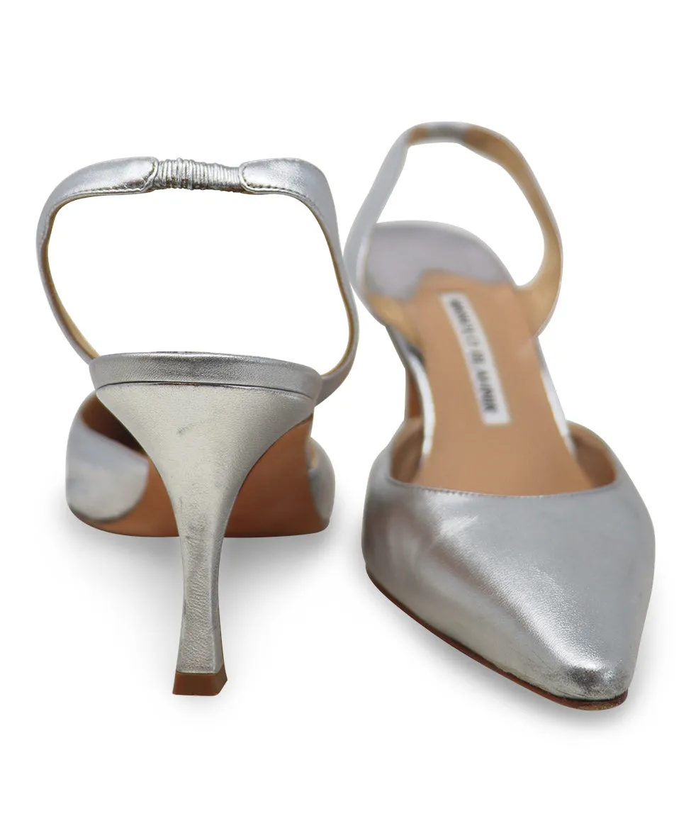 Manolo Blahnik Silver Leather Slingbacks sz 8.5