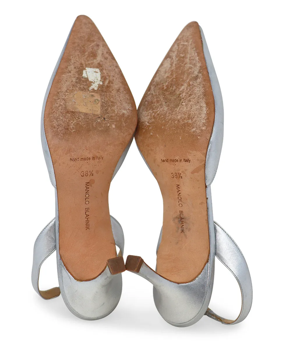 Manolo Blahnik Silver Leather Slingbacks sz 8.5